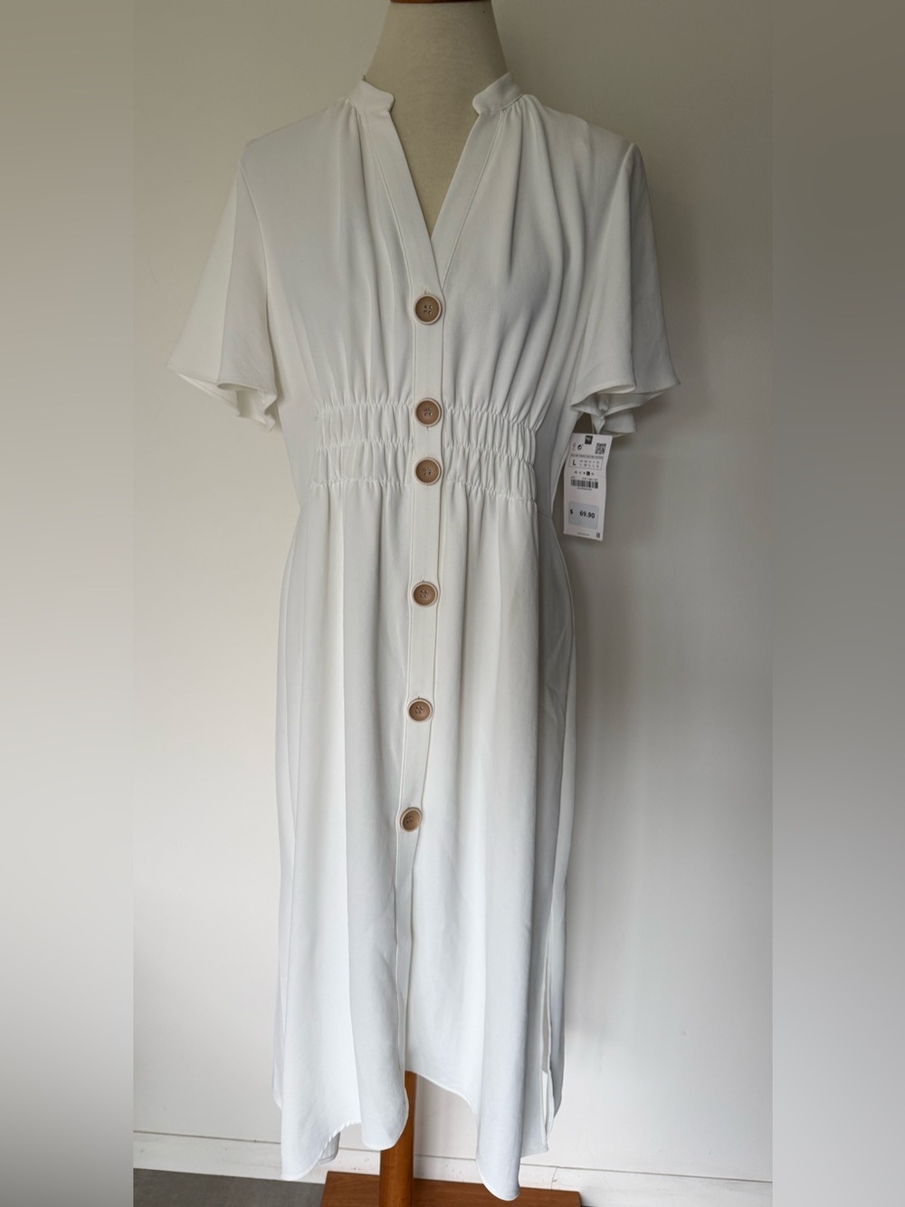 Zara Cream Midi Dress with Contrast Tan Buttons